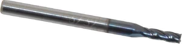 Accupro - 3/32", 9/32" LOC, 1/8" Shank Diam, 1-1/2" OAL, 4 Flute, Solid Carbide Square End Mill - Single End, AlTiN Finish, Spiral Flute, 30° Helix, Centercutting, Right Hand Cut, Right Hand Flute - USA Tool & Supply