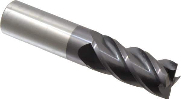Accupro - 1", 2-1/4" LOC, 1" Shank Diam, 5" OAL, 4 Flute, Solid Carbide Square End Mill - Single End, AlTiN Finish, Spiral Flute, 40° Helix, Centercutting, Right Hand Cut, Right Hand Flute - USA Tool & Supply