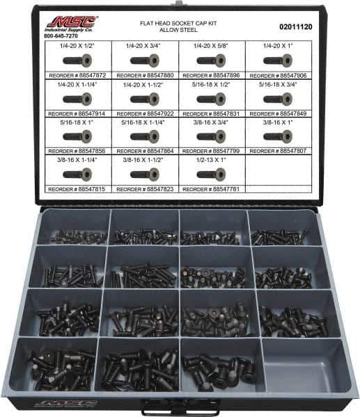 Value Collection - 360 Piece Steel Socket Head Cap Screws - 1/4 to 1/2 Thread - USA Tool & Supply