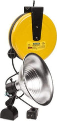 Made in USA - 18 AWG, 50' Cable Length, Cord & Cable Reel with Incandescent Hand Lamp End - 0 Outlets, 15 Amps, 110/115 Volts, SJT Cable, White/Black Reel - USA Tool & Supply