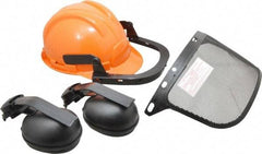 Tasco - Acrylonitrile Butadiene Styrene (ABS) Orange Ratchet Adjustment, Hard Hat & Mesh Screen Set with Muffs - 15-1/2" Wide x 6" High, Uncoated, Smoke Window - USA Tool & Supply