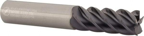 Made in USA - 1/2", 1-1/4" LOC, 1/2" Shank Diam, 3" OAL, 5 Flute, Solid Carbide Square End Mill - Single End, TiAlN Finish, Spiral Flute, 45° Helix, Centercutting, Right Hand Cut, Right Hand Flute - USA Tool & Supply