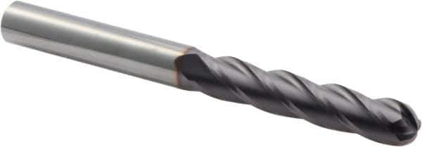 Niagara Cutter - 3/8" Diam, 2" LOC, 4 Flute Solid Carbide Ball End Mill - TiAlN Finish, Single End, 4" OAL, 3/8" Shank Diam, Spiral Flute - USA Tool & Supply