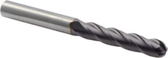 Niagara Cutter - 3/8" Diam, 2" LOC, 4 Flute Solid Carbide Ball End Mill - TiAlN Finish, Single End, 4" OAL, 3/8" Shank Diam, Spiral Flute - USA Tool & Supply