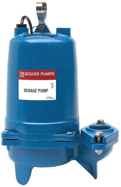 Goulds Pumps - 1/2 hp, 230 Amp Rating, 230 Volts, Nonautomatic Operation, Sewage Pump - 1 Phase, Cast Iron Housing - USA Tool & Supply