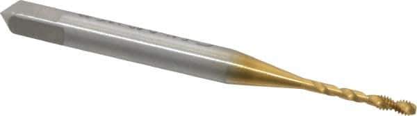 Emuge - #0-80 UNF 2 Flute 2B Bottoming Spiral Flute Tap - Cobalt, TiN Finish, 1.626" OAL, Right Hand Flute, Right Hand Thread, Series Enorm Z - USA Tool & Supply