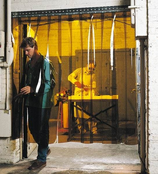 Steiner - 8 Ft. Wide x 6 Ft. High x 0.08 Inch Thick, Vinyl Strip Welding Curtain Kit - Amber with Pipe Mount Clamping Hardware - USA Tool & Supply