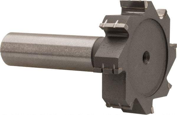 Made in USA - 1-1/2" Diam x 3/8" Face Width, Carbide-Tipped, 8 Teeth, Shank Connection Woodruff Keyseat Cutter - Uncoated, 2-3/8" OAL x 1/2" Shank, Straight Teeth, ANSI 1212, Old Standard G - USA Tool & Supply