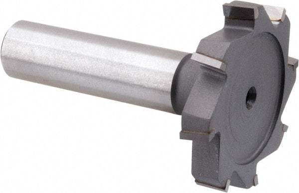 Made in USA - 1-1/2" Diam x 1/4" Face Width, Carbide-Tipped, 8 Teeth, Shank Connection Woodruff Keyseat Cutter - Uncoated, 2-1/4" OAL x 1/2" Shank, Staggered Teeth, ANSI 812, Old Standard 24 - USA Tool & Supply