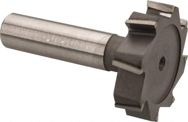 Made in USA - 1-1/2" Diam x 3/8" Face Width, Carbide-Tipped, 8 Teeth, Shank Connection Woodruff Keyseat Cutter - Uncoated, 2-3/8" OAL x 1/2" Shank, Staggered Teeth, ANSI 1212, Old Standard G - USA Tool & Supply