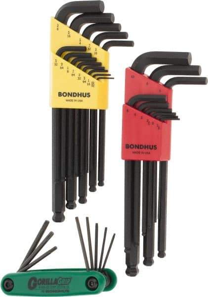 Bondhus - 30 Piece Hex Key Set - Hex Range 0.05 to 3/8", Protanium - USA Tool & Supply