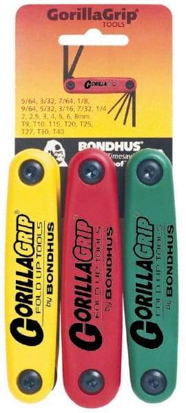 Bondhus - 24 Piece T9 to T40 Fold-Up Torx/Hex Combo Key Set - T9, T10, T15, T20, T25, T27, T30, T40 Torx Size - USA Tool & Supply