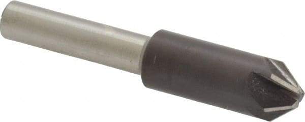 Interstate - 3/8" Head Diam, 1/4" Shank Diam, 6 Flute 82° High Speed Steel Countersink - Bright Finish, 2" OAL, Single End, Straight Shank, Right Hand Cut - USA Tool & Supply