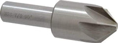 Interstate - 7/8" Head Diam, 1/2" Shank Diam, 6 Flute 90° High Speed Steel Countersink - Bright Finish, 2-3/4" OAL, Single End, Straight Shank, Right Hand Cut - USA Tool & Supply