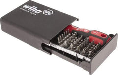 Wiha - 39 Piece, 1/4" Drive Screwdriver Tamperproof Bit Set - #1 & #2 Phillips, 5/64 to 5/32" Hex, TR8 to TR40 Torx, #0, #1, #2 & #3 Pozidriv, #1, #2 & #3 Square Recess, 6.5 & 8mm Slotted - USA Tool & Supply