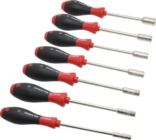 Wiha - 7 Piece 3/16 to 1/2" Nutdriver Set - Solid Shaft, Cushion Grip Handle - USA Tool & Supply