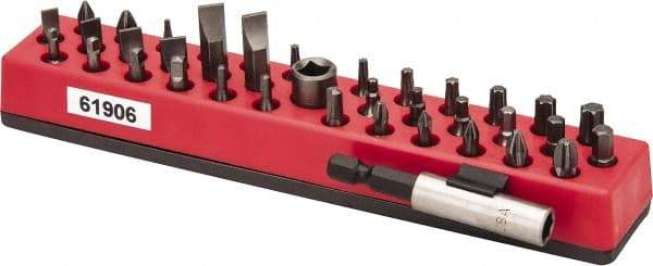 Proto - 38 Piece, Screwdriver Insert Bit Set - #0, #1, #2, #3 & Reduced Dia: #2 Phillips, T6 to T40 Torx, #1 & #2 Pozidriv, #0, #1, #2 & #3 Square Recess, 4F-5R, 6F-8R, 8F-10R, 10F-12R, 12F-14R & 14F-16R Slotted - USA Tool & Supply
