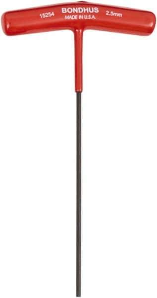 Bondhus - 2.5mm Hex, T-Handle Cushion Grip, Hex Key - 9" OAL, Metric System of Measurement - USA Tool & Supply