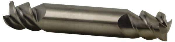 Accupro - 1/8", 1/4" LOC, 1/8" Shank Diam, 1-1/2" OAL, 3 Flute, Solid Carbide Square End Mill - Double End, Uncoated, Spiral Flute, 60° Helix, Centercutting, Right Hand Cut, Right Hand Flute - USA Tool & Supply