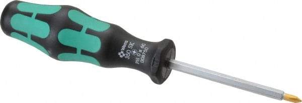 Wera - #0, 5-1/2" OAL, Standard Phillips Screwdriver - 2-3/8" Blade Length, Hexagon Shank, Ergonomic Handle - USA Tool & Supply