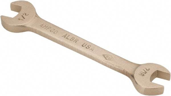 Ampco - 7/16" x 1/2" Nonsparking Open End Wrench - 5" OAL, Double End, Plain Finish, 15° Head Angle - USA Tool & Supply