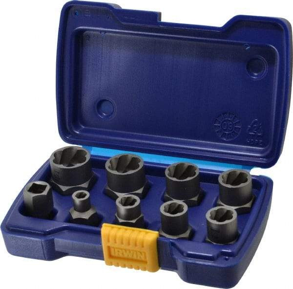 Irwin Hanson - 9 Piece Bolt Extractor Set - 3/8" Drive, Molded Plastic Case - USA Tool & Supply