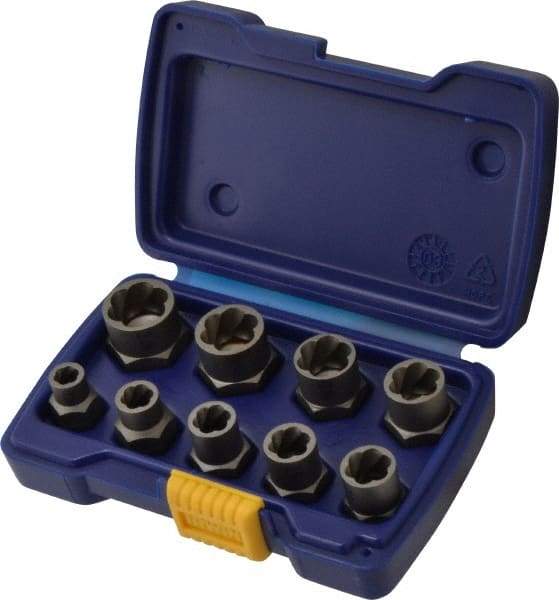 Irwin Hanson - 9 Piece Bolt Extractor Set - 3/8" Drive, Molded Plastic Case - USA Tool & Supply