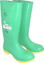 Dunlop Protective Footwear - Men's Size 6 Medium Width Steel Knee Boot - Green, PVC Upper, 16" High, Chemical Resistant, Dielectric, Non-Slip - USA Tool & Supply