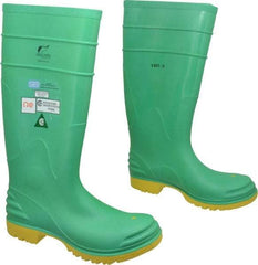 Dunlop Protective Footwear - Men's Size 7 Medium Width Steel Knee Boot - Green, PVC Upper, 16" High, Chemical Resistant, Dielectric, Non-Slip - USA Tool & Supply