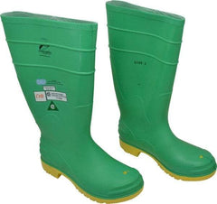 Dunlop Protective Footwear - Men's Size 8 Medium Width Steel Knee Boot - Green, PVC Upper, 16" High, Chemical Resistant, Dielectric, Non-Slip - USA Tool & Supply