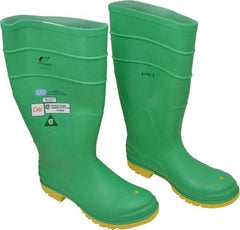 Dunlop Protective Footwear - Men's Size 9 Medium Width Steel Knee Boot - Green, PVC Upper, 16" High, Chemical Resistant, Dielectric, Non-Slip - USA Tool & Supply