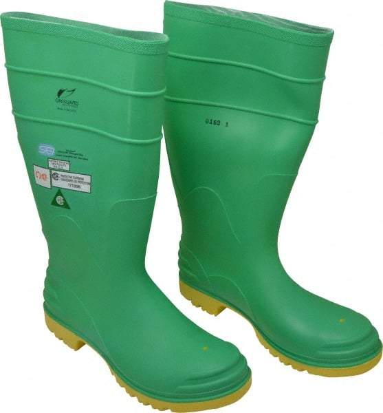 Dunlop Protective Footwear - Men's Size 10 Medium Width Steel Knee Boot - Green, PVC Upper, 16" High, Chemical Resistant, Dielectric, Non-Slip - USA Tool & Supply