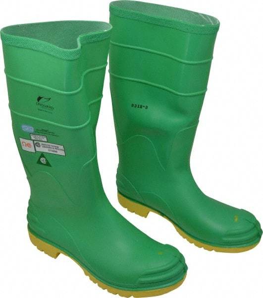 Dunlop Protective Footwear - Men's Size 11 Medium Width Steel Knee Boot - Green, PVC Upper, 16" High, Chemical Resistant, Dielectric, Non-Slip - USA Tool & Supply