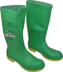 Dunlop Protective Footwear - Men's Size 11 Medium Width Steel Knee Boot - Green, PVC Upper, 16" High, Chemical Resistant, Dielectric, Non-Slip - USA Tool & Supply