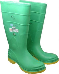 Dunlop Protective Footwear - Men's Size 12 Medium Width Steel Knee Boot - Green, PVC Upper, 16" High, Chemical Resistant, Dielectric, Non-Slip - USA Tool & Supply