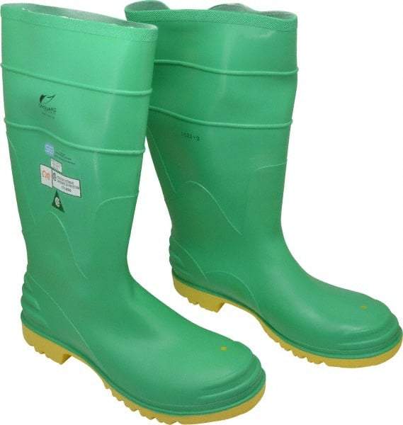 Dunlop Protective Footwear - Men's Size 15 Medium Width Steel Knee Boot - Green, PVC Upper, 16" High, Chemical Resistant, Dielectric, Non-Slip - USA Tool & Supply