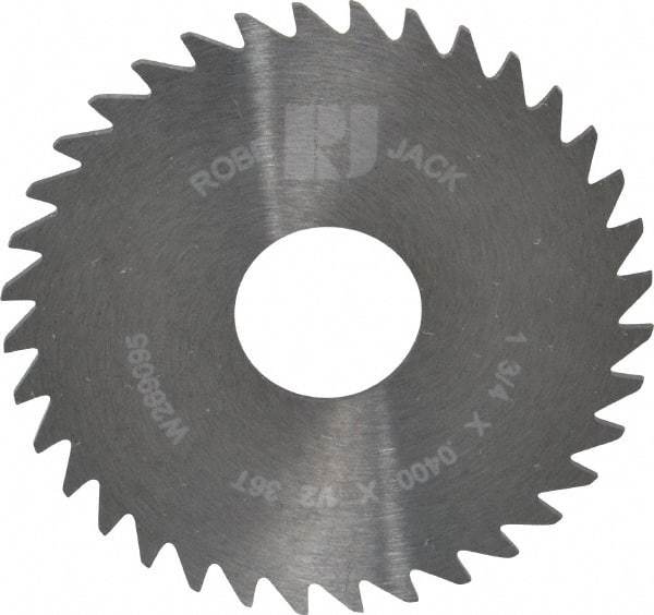 RobbJack - 1-3/4" Diam x 0.04" Blade Thickness x 1/2" Arbor Hole Diam, 36 Tooth Slitting and Slotting Saw - Arbor Connection, Right Hand, Uncoated, Solid Carbide, Concave Ground - USA Tool & Supply