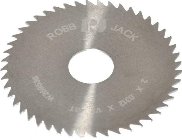 RobbJack - 2" Diam x 0.0312" Blade Thickness x 1/2" Arbor Hole Diam, 48 Tooth Slitting and Slotting Saw - Arbor Connection, Right Hand, Uncoated, Solid Carbide, Concave Ground - USA Tool & Supply