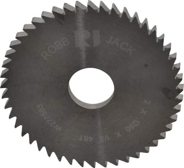 RobbJack - 2" Diam x 1/8" Blade Thickness x 1/2" Arbor Hole Diam, 48 Tooth Slitting and Slotting Saw - Arbor Connection, Right Hand, Uncoated, Solid Carbide, Concave Ground - USA Tool & Supply