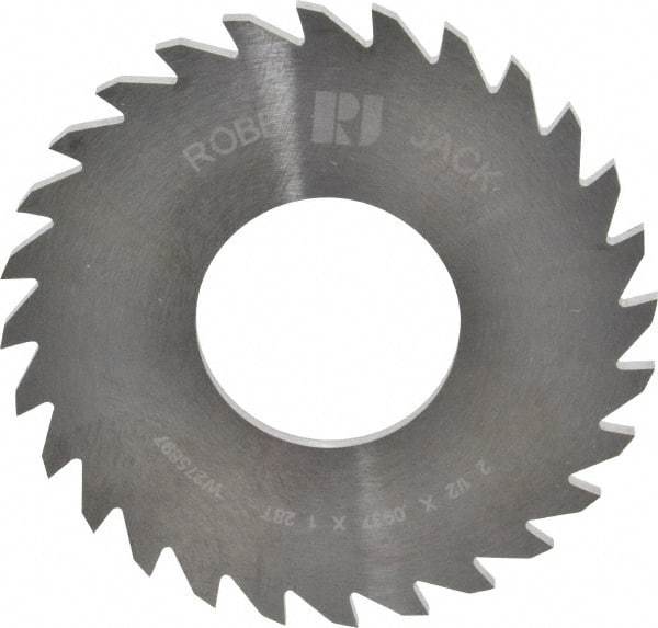 RobbJack - 2-1/2" Diam x 0.0937" Blade Thickness x 1" Arbor Hole Diam, 28 Tooth Slitting and Slotting Saw - Arbor Connection, Right Hand, Uncoated, Solid Carbide, Concave Ground - USA Tool & Supply