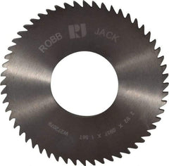 RobbJack - 2-1/2" Diam x 0.0937" Blade Thickness x 1" Arbor Hole Diam, 56 Tooth Slitting and Slotting Saw - Arbor Connection, Right Hand, Uncoated, Solid Carbide, Concave Ground - USA Tool & Supply