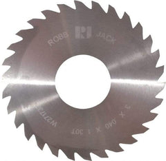 RobbJack - 3" Diam x 0.04" Blade Thickness x 1" Arbor Hole Diam, 30 Tooth Slitting and Slotting Saw - Arbor Connection, Right Hand, Uncoated, Solid Carbide, Concave Ground - USA Tool & Supply