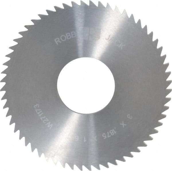 RobbJack - 3" Diam x 3/16" Blade Thickness x 1" Arbor Hole Diam, 60 Tooth Slitting and Slotting Saw - Arbor Connection, Right Hand, Uncoated, Solid Carbide, Concave Ground - USA Tool & Supply