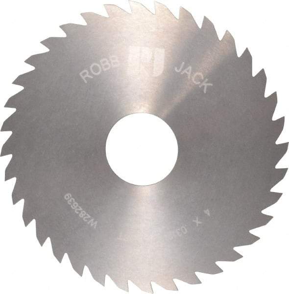 RobbJack - 4" Diam x 0.0312" Blade Thickness x 1" Arbor Hole Diam, 36 Tooth Slitting and Slotting Saw - Arbor Connection, Right Hand, Uncoated, Solid Carbide, Concave Ground - USA Tool & Supply