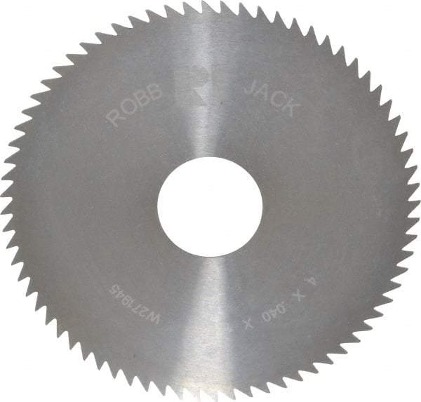 RobbJack - 4" Diam x 0.04" Blade Thickness x 1" Arbor Hole Diam, 72 Tooth Slitting and Slotting Saw - Arbor Connection, Right Hand, Uncoated, Solid Carbide, Concave Ground - USA Tool & Supply