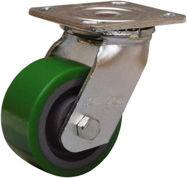 Hamilton - 4" Diam x 2" Wide x 5-5/8" OAH Top Plate Mount Swivel Caster - Polyurethane Mold onto Cast Iron Center, 750 Lb Capacity, Sealed Precision Ball Bearing, 4 x 4-1/2" Plate - USA Tool & Supply