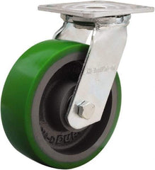 Hamilton - 6" Diam x 2" Wide x 7-1/2" OAH Top Plate Mount Swivel Caster - Polyurethane Mold onto Cast Iron Center, 1,200 Lb Capacity, Sealed Precision Ball Bearing, 4 x 4-1/2" Plate - USA Tool & Supply