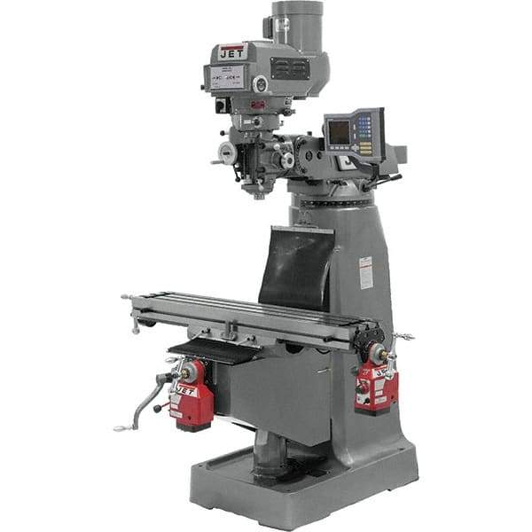 Jet - 9" Table Width x 49" Table Length, Variable Speed Pulley Control, 3 Phase Knee Milling Machine - R8 Spindle Taper, 3 hp - USA Tool & Supply