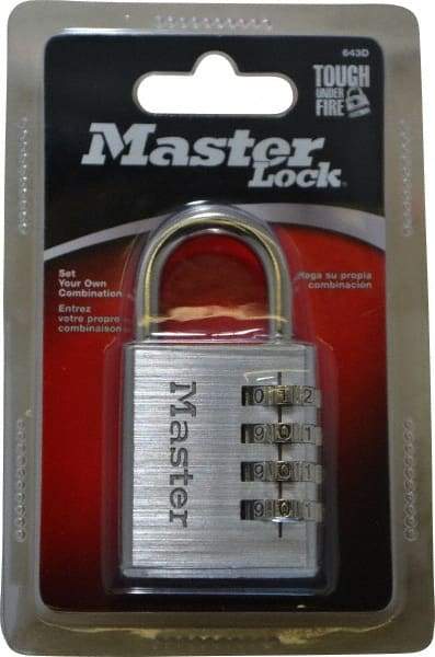 Master Lock - 1-9/16" Body Width, 7/8" Shackle Clearance, Aluminum Chrome Plated Combination Lock - 1/4" Shackle Diam, 1" Shackle Width - USA Tool & Supply