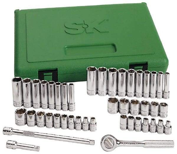 SK - 41 Piece 1/4" Drive Standard Deep Socket Set - 12 Points, 3/16 to 9/16", 5 to 14mm, Inch/Metric Measurement Standard - USA Tool & Supply
